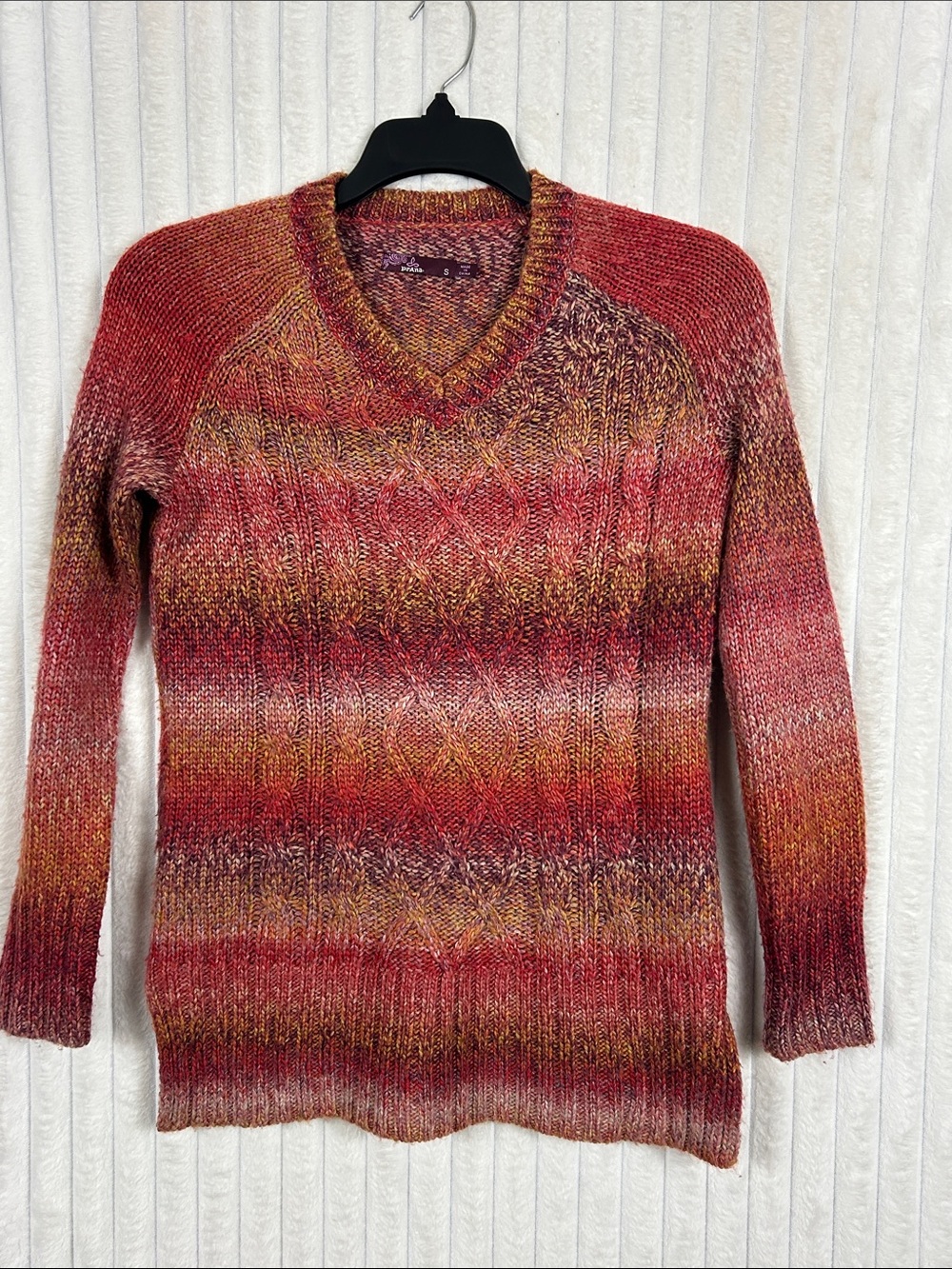 Prana leisel V-Neck striped Cable Sweater small